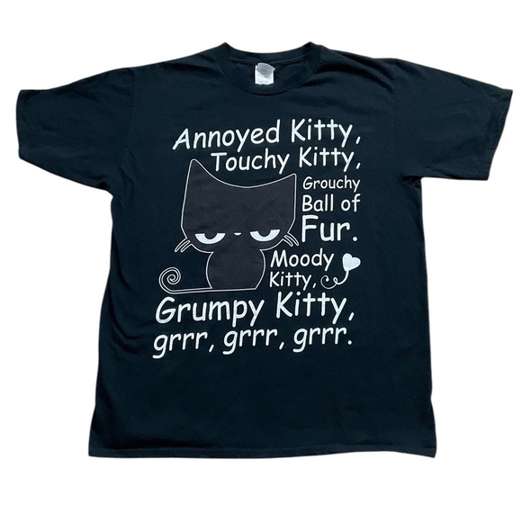 Port & Company “Annoyed Kitty” Graphic T-Shirt  Black Size Large Humorous witty - Picture 1 of 6